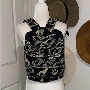 Black and Beige Patterned Mini Backpack